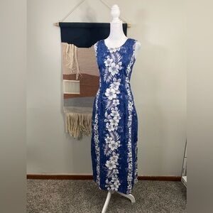 VTG Halekulani Made in Hawaii Poplin Tie Dye Tropical Floral Maxi Pencil Dress S